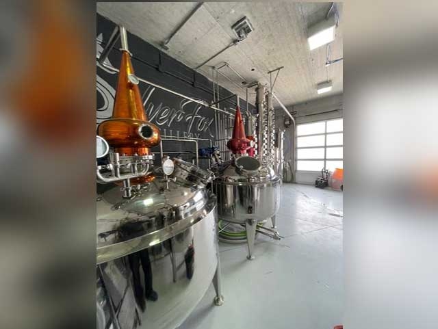 Interior of Silver Fox Distillery in Arthur, Ontario.