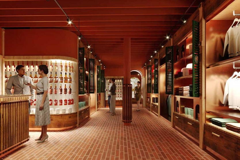 Render of the retail space at the Buffalo Trace Distillery Experience in London, U.K.
