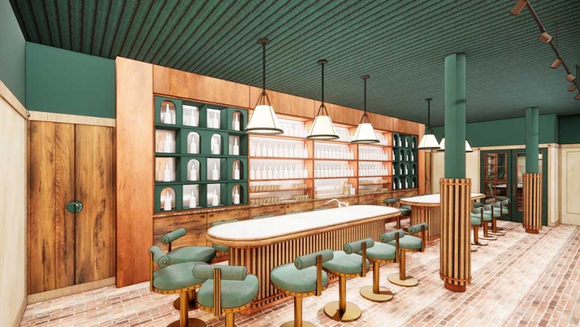 Render of the tasting bar at the Buffalo Trace Distillery Experience in London, U.K.