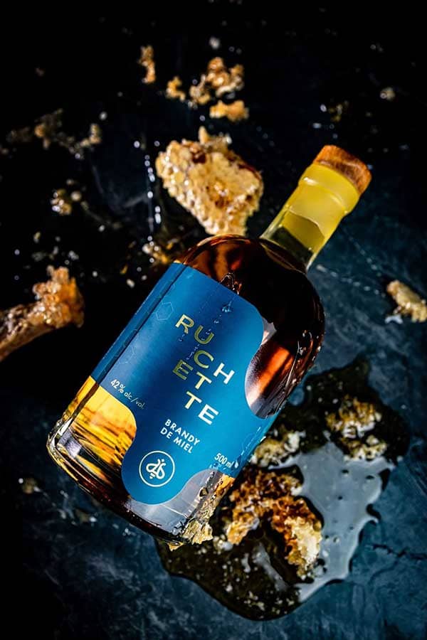 A bottle of honey brandy from Miellerie King.